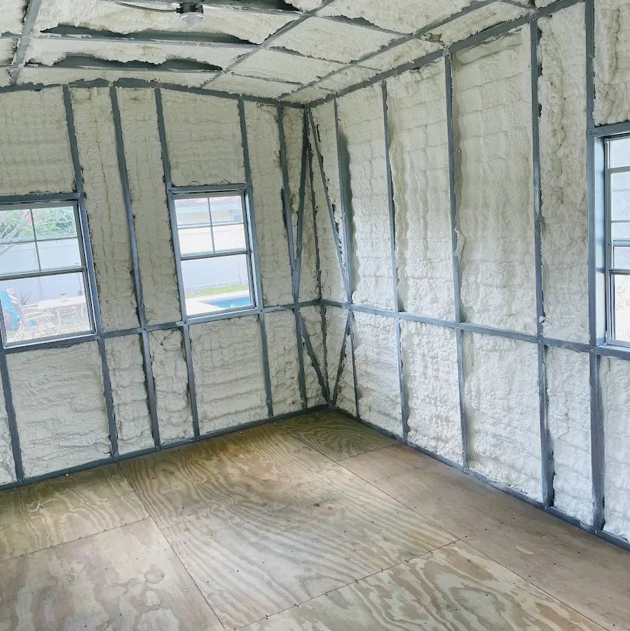 Closed-cell spray foam insulation applied to wall cavities in a residential project in Rancho Calaveras